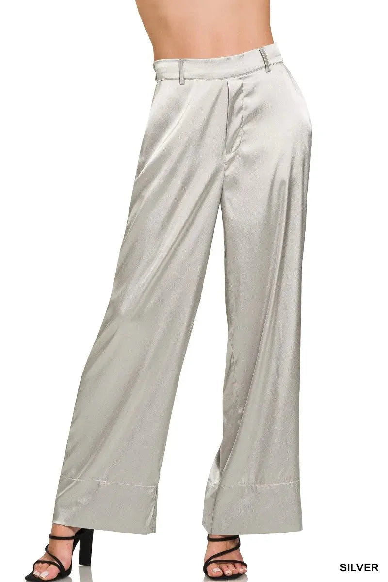 Zenana Wide-Leg Satin Pants for Elegant and Chic Style
