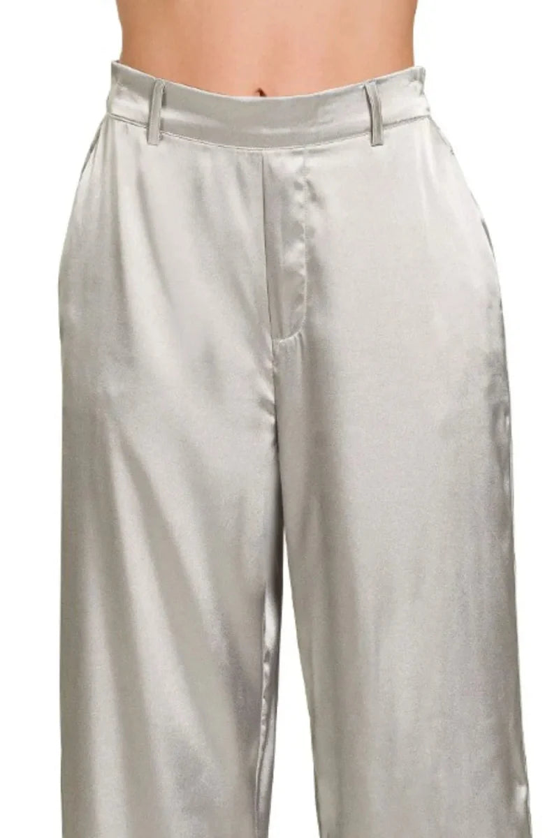 Zenana Wide-Leg Satin Pants for Elegant and Chic Style