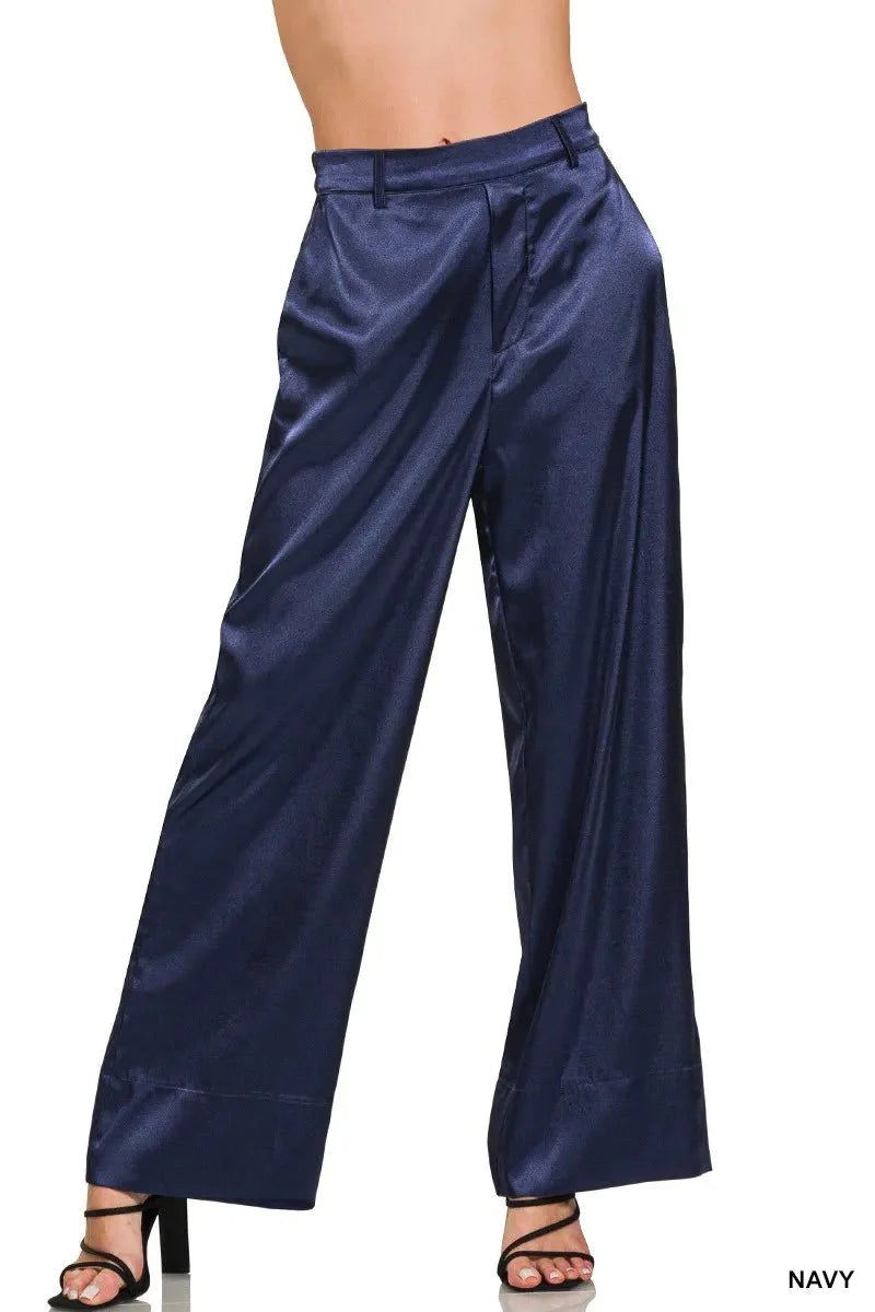 Zenana Wide-Leg Satin Pants for Elegant Everyday Style