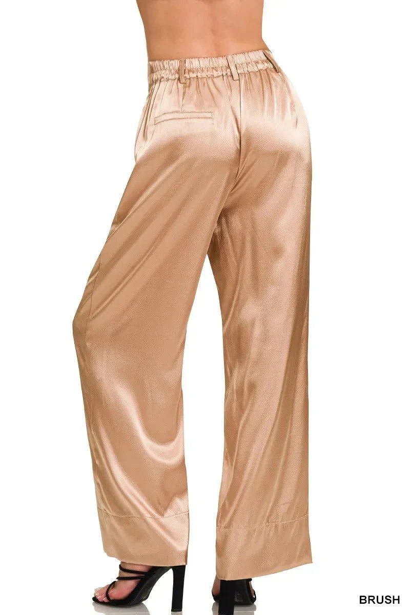 Zenana Wide-Leg Satin Pants for Elegant Everyday Style