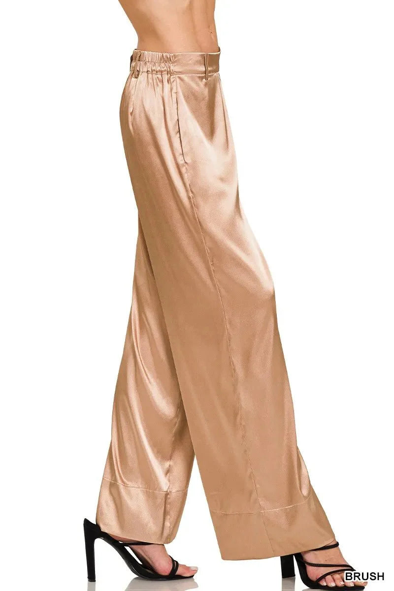 Zenana Wide-Leg Satin Pants for Elegant Everyday Style