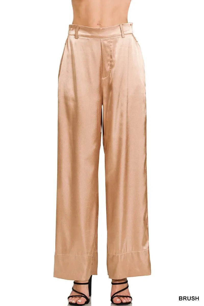 Zenana Wide-Leg Satin Pants for Elegant Everyday Style
