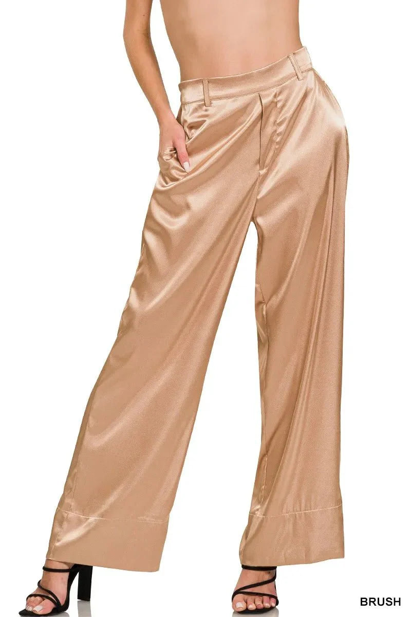 Zenana Wide-Leg Satin Pants for Elegant Everyday Style
