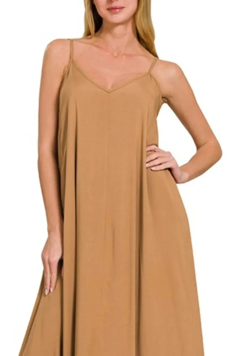 Zenana Woven Arc Hem Cami Dress With Flowy Pockets