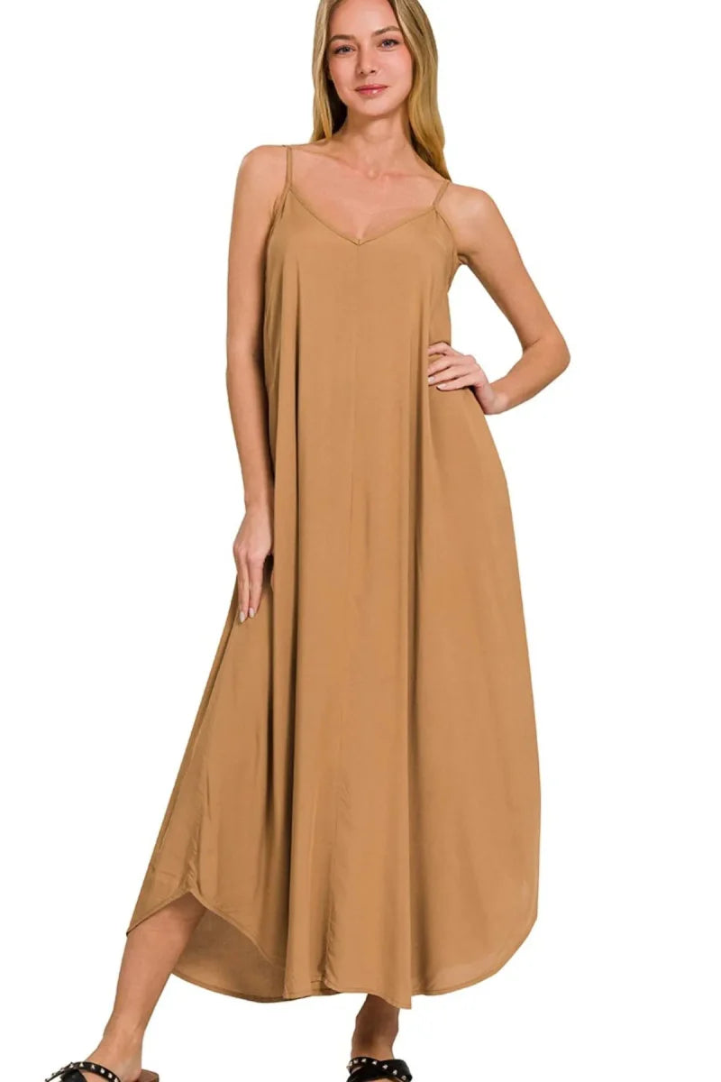 Zenana Woven Arc Hem Cami Dress With Flowy Pockets